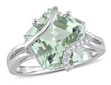 6.50 Carat (ctw) Green Quartz Ring in Sterling Silver with Accent Diamonds